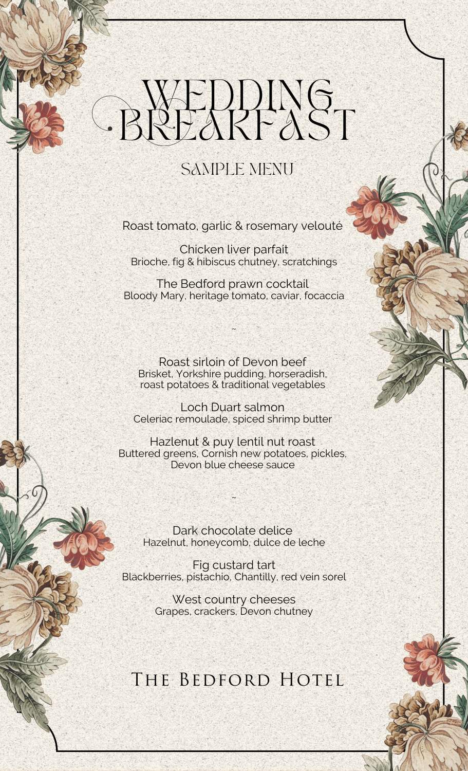 Sample wedding breakfast menu
