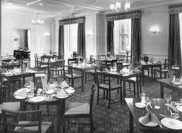 Old photo of the dining room at The Bedford Hotel